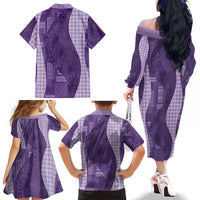 Polynesian Tribal Pattern Patchwork Picturesque Family Matching Off The Shoulder Long Sleeve Dress and Hawaiian Shirt Deep Violet LT7 - Polynesian Pride