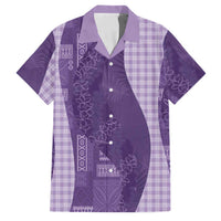 Polynesian Tribal Pattern Patchwork Picturesque Family Matching Off The Shoulder Long Sleeve Dress and Hawaiian Shirt Deep Violet LT7 Dad's Shirt - Short Sleeve Violet - Polynesian Pride