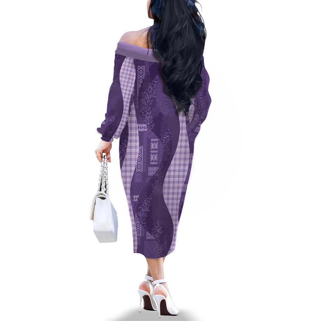 Polynesian Tribal Pattern Patchwork Picturesque Family Matching Off The Shoulder Long Sleeve Dress and Hawaiian Shirt Deep Violet LT7 - Polynesian Pride