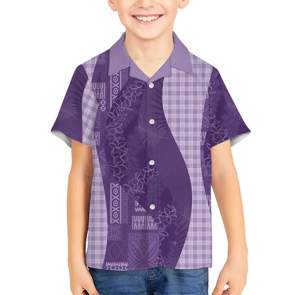 Polynesian Tribal Pattern Patchwork Picturesque Family Matching Off The Shoulder Long Sleeve Dress and Hawaiian Shirt Deep Violet LT7 Son's Shirt Violet - Polynesian Pride