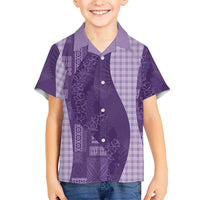 Polynesian Tribal Pattern Patchwork Picturesque Family Matching Off The Shoulder Long Sleeve Dress and Hawaiian Shirt Deep Violet LT7 Son's Shirt Violet - Polynesian Pride
