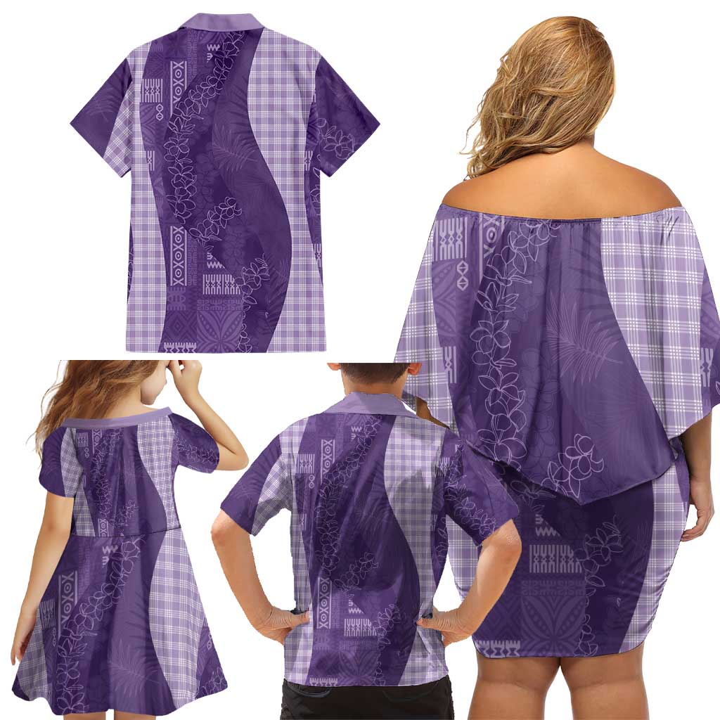 Polynesian Tribal Pattern Patchwork Picturesque Family Matching Off Shoulder Short Dress and Hawaiian Shirt Deep Violet LT7 - Polynesian Pride