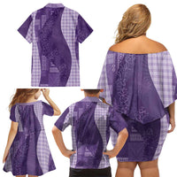 Polynesian Tribal Pattern Patchwork Picturesque Family Matching Off Shoulder Short Dress and Hawaiian Shirt Deep Violet LT7 - Polynesian Pride