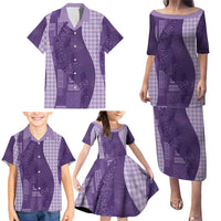 Polynesian Tribal Pattern Patchwork Picturesque Family Matching Puletasi and Hawaiian Shirt Deep Violet