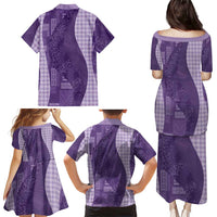 Polynesian Tribal Pattern Patchwork Picturesque Family Matching Puletasi and Hawaiian Shirt Deep Violet