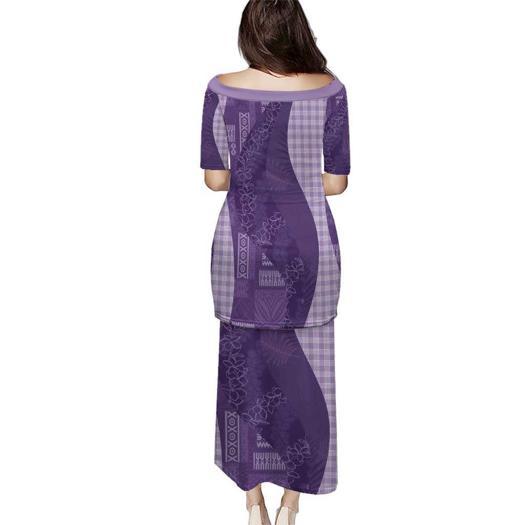 Polynesian Tribal Pattern Patchwork Picturesque Family Matching Puletasi and Hawaiian Shirt Deep Violet