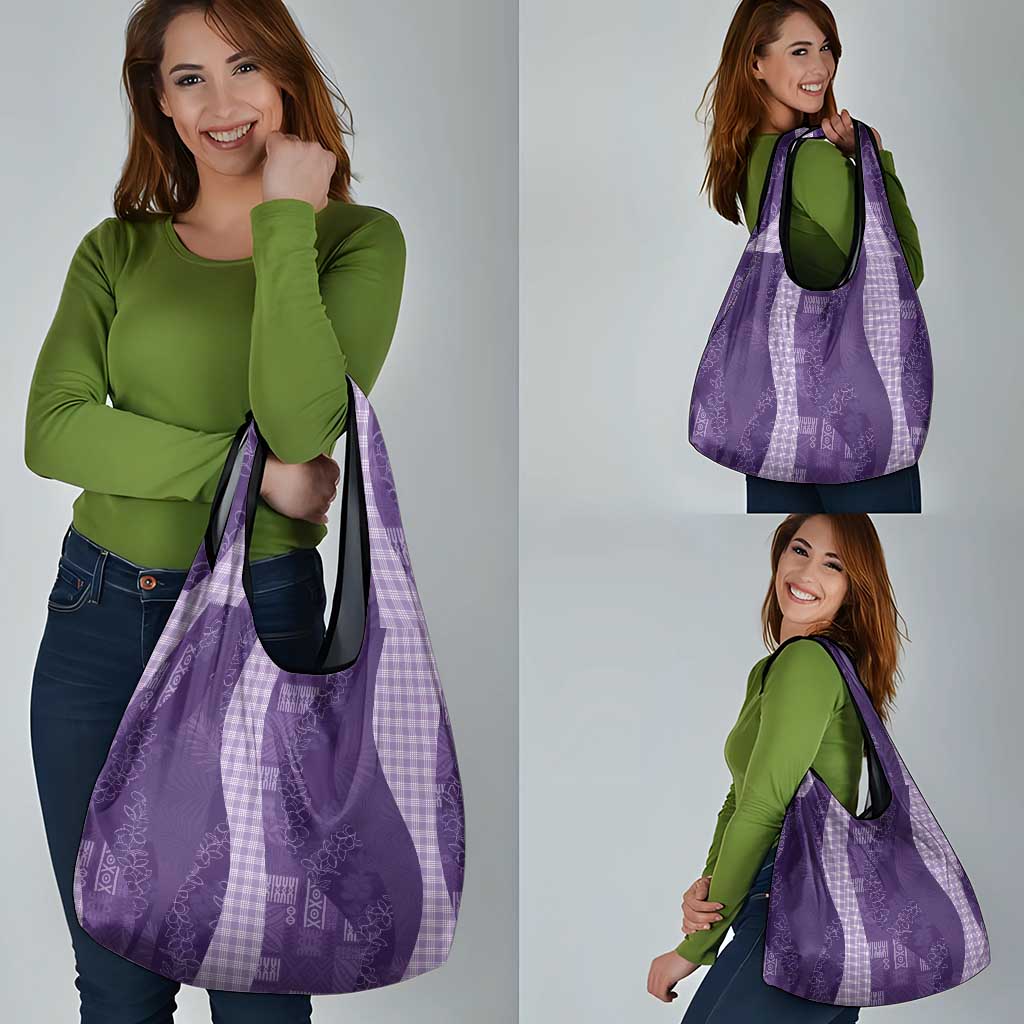 Polynesian Tribal Pattern Patchwork Picturesque Grocery Bag Deep Violet