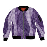 Polynesian Tribal Pattern Patchwork Picturesque Sleeve Zip Bomber Jacket Deep Violet