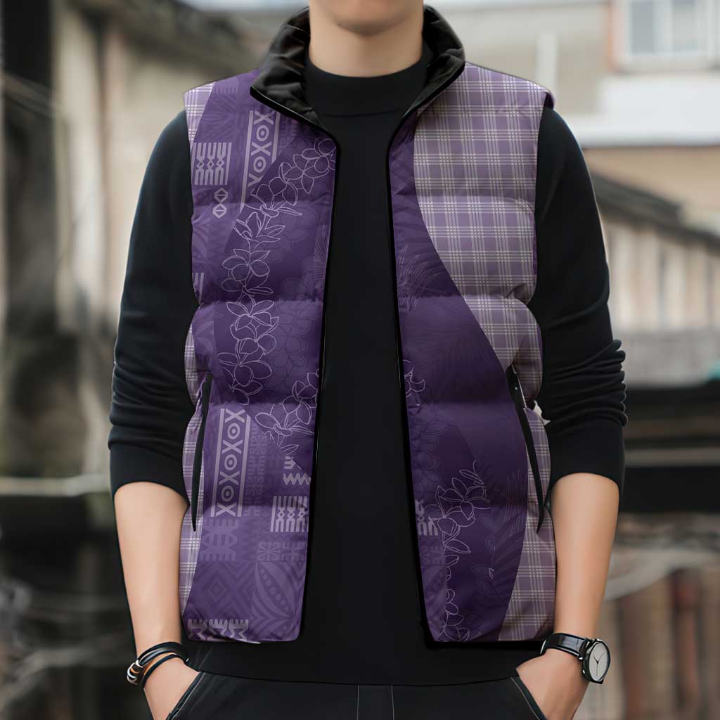 Polynesian Tribal Pattern Patchwork Picturesque Sleeveless Puffer Jacket Deep Violet