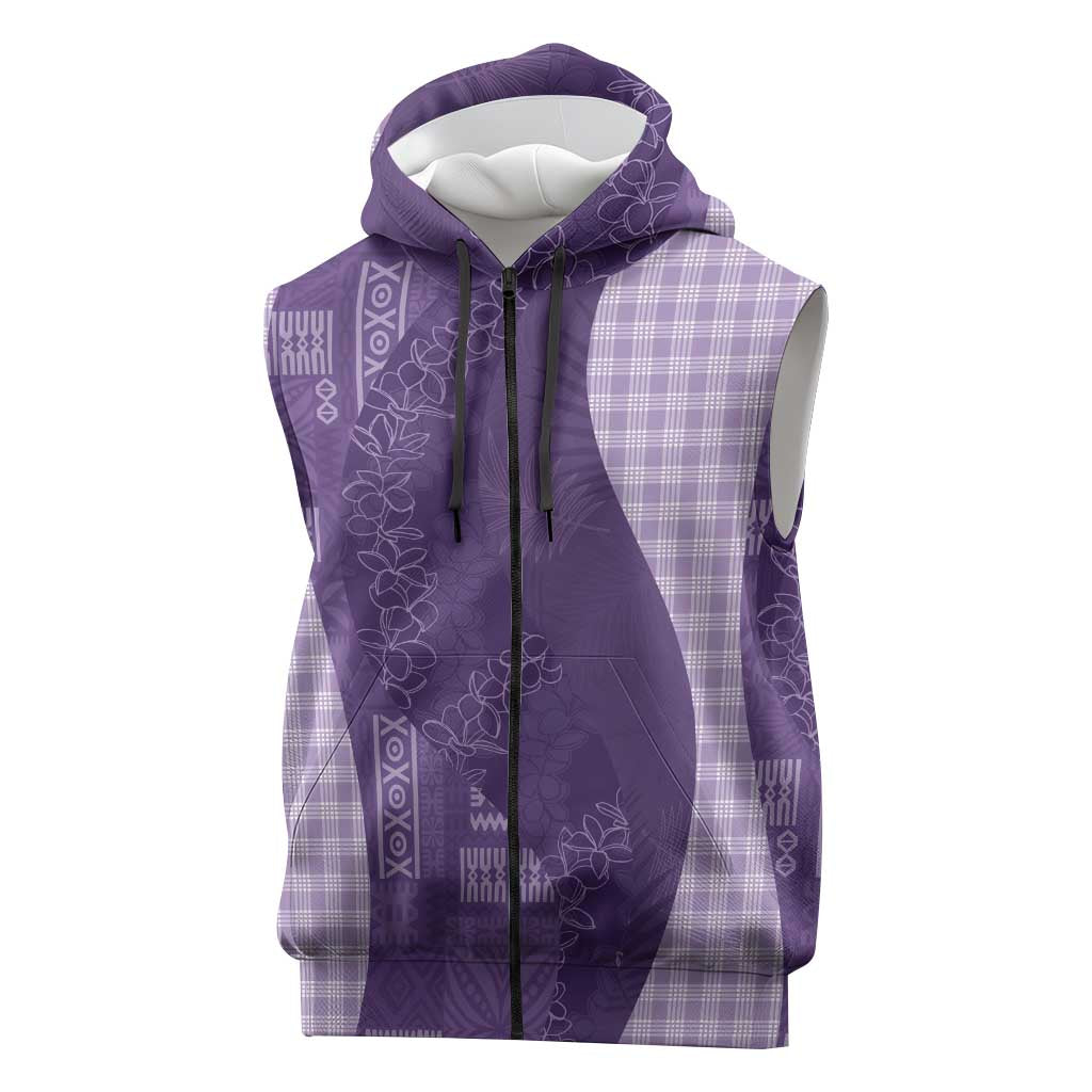 Polynesian Tribal Pattern Patchwork Picturesque Sleeveless Zip Hoodie Deep Violet LT7 Violet - Polynesian Pride