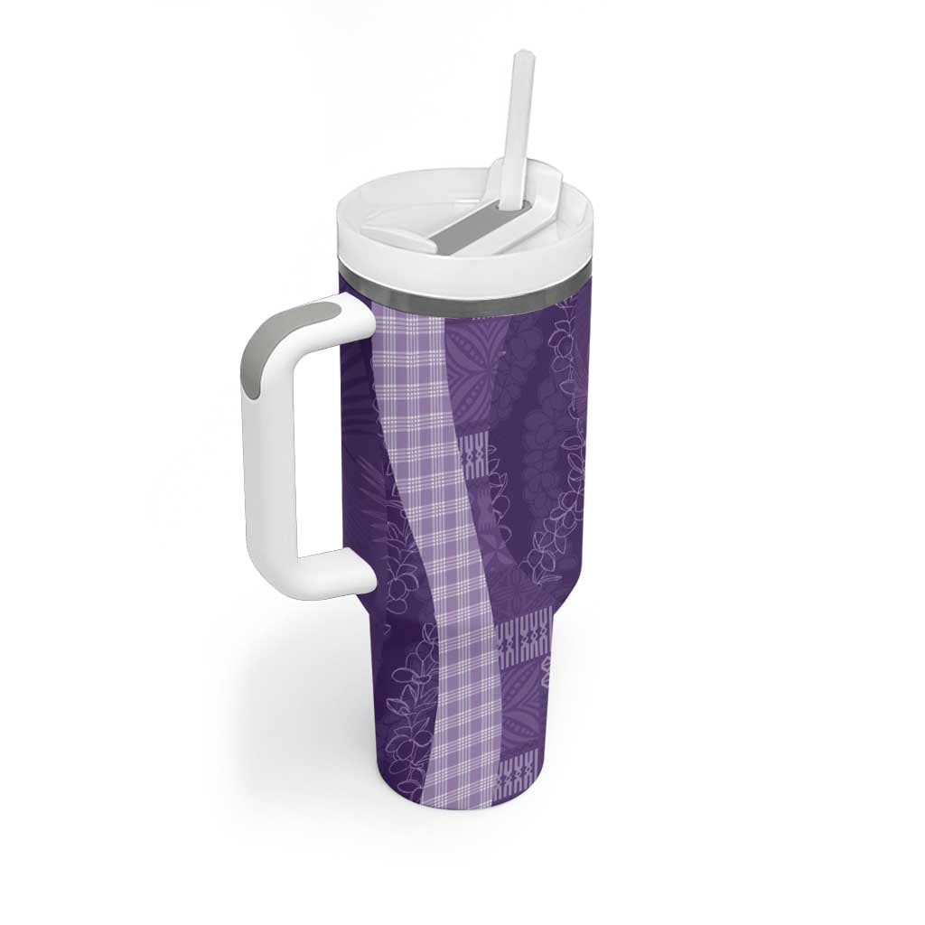 Polynesian Tribal Pattern Patchwork Picturesque Tumbler With Handle Deep Violet