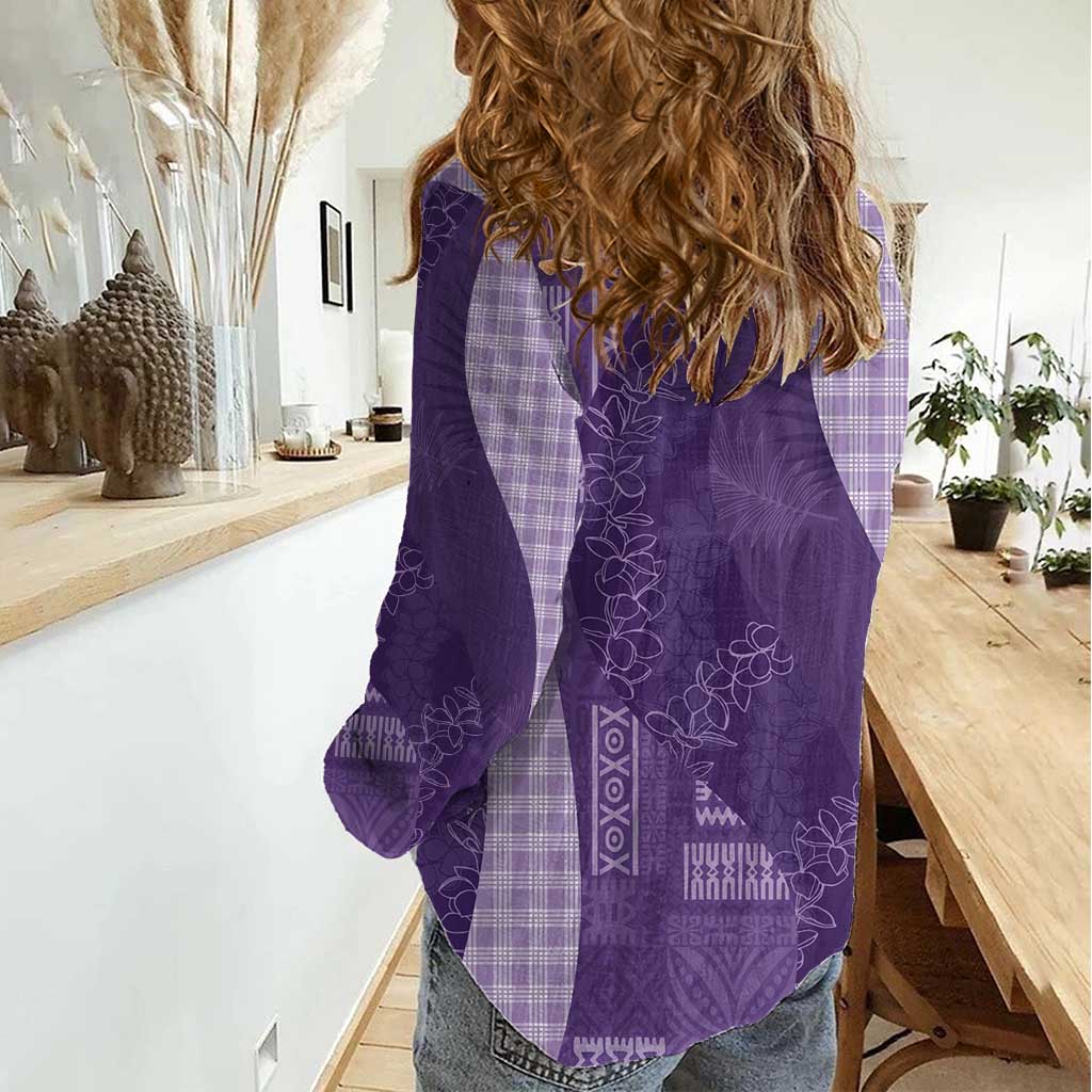 Polynesian Tribal Pattern Patchwork Picturesque Women Casual Shirt Deep Violet