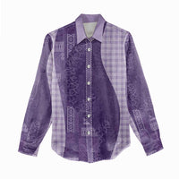 Polynesian Tribal Pattern Patchwork Picturesque Women Casual Shirt Deep Violet