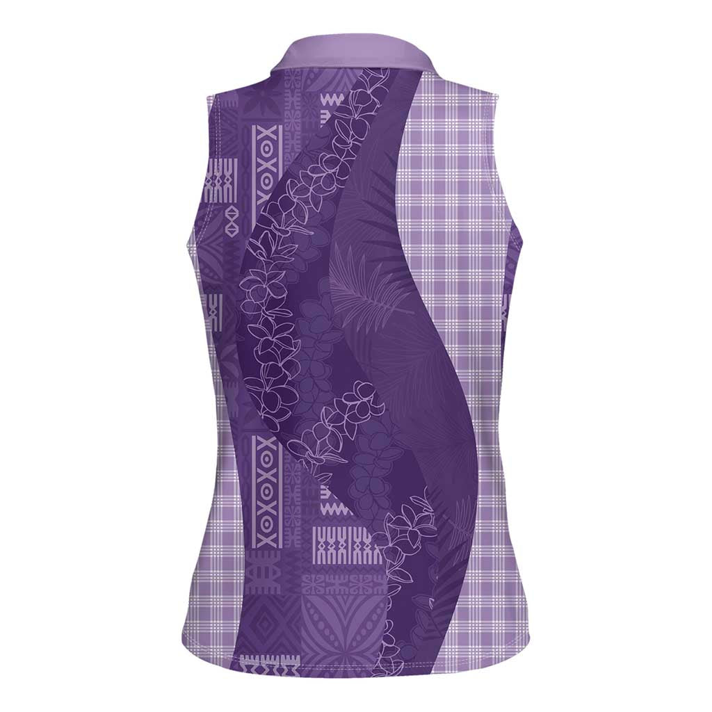 Polynesian Tribal Pattern Patchwork Picturesque Women Sleeveless Polo Shirt Deep Violet