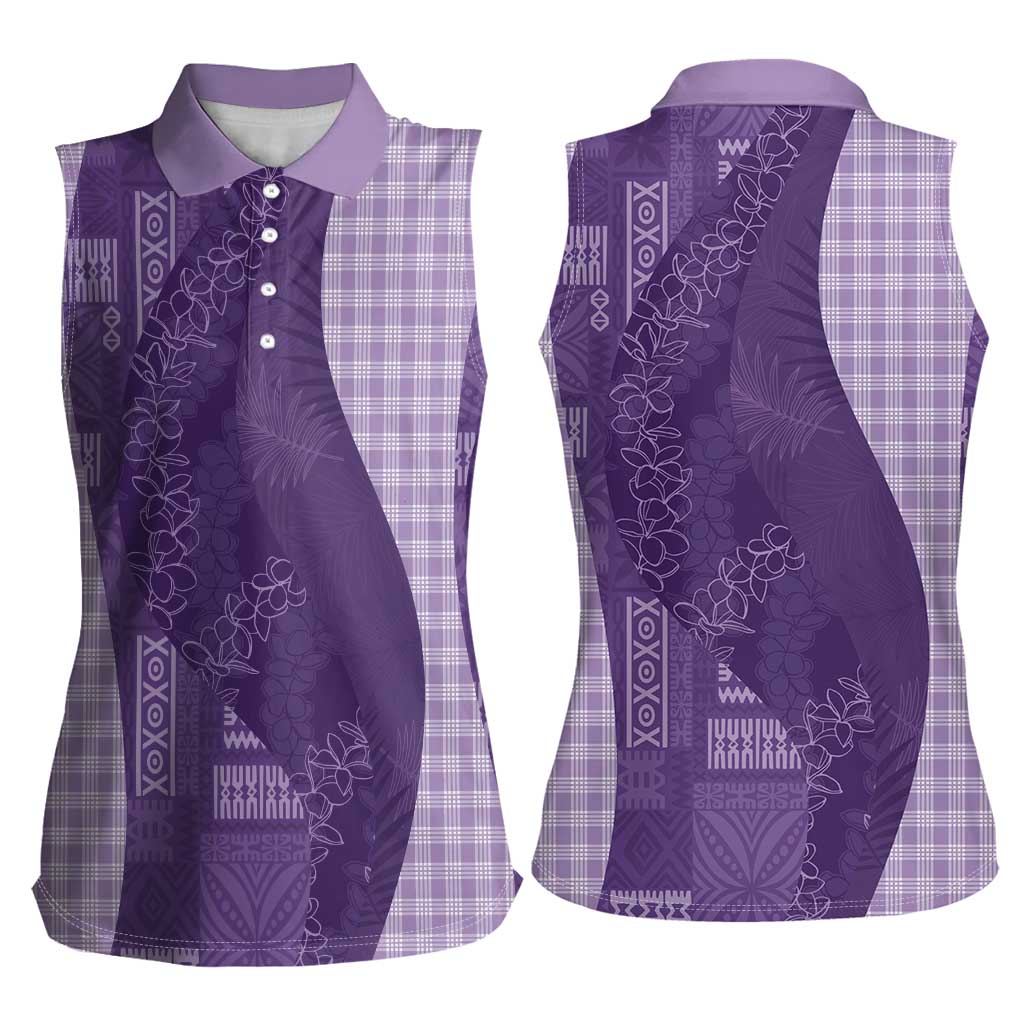 Polynesian Tribal Pattern Patchwork Picturesque Women Sleeveless Polo Shirt Deep Violet
