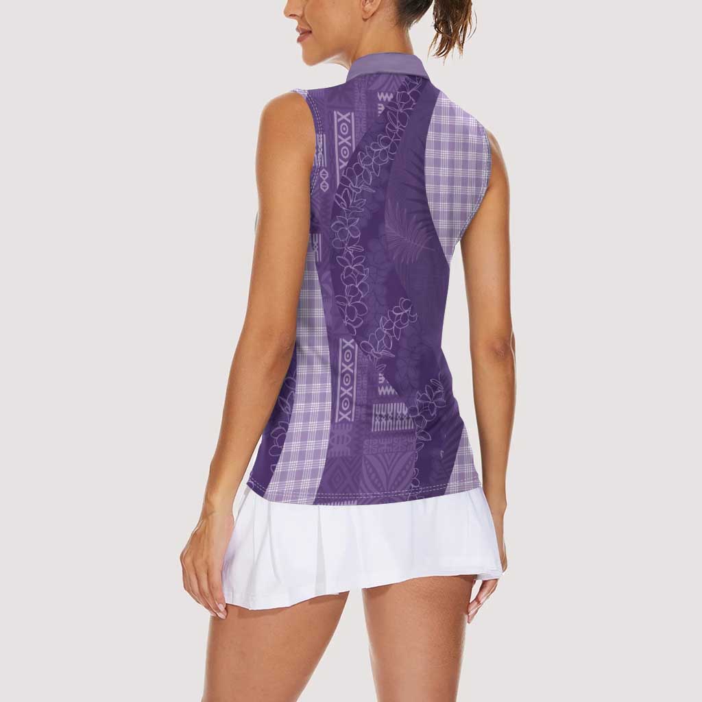 Polynesian Tribal Pattern Patchwork Picturesque Women Sleeveless Polo Shirt Deep Violet
