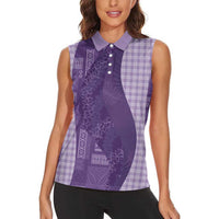 Polynesian Tribal Pattern Patchwork Picturesque Women Sleeveless Polo Shirt Deep Violet