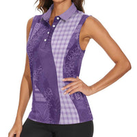 Polynesian Tribal Pattern Patchwork Picturesque Women Sleeveless Polo Shirt Deep Violet