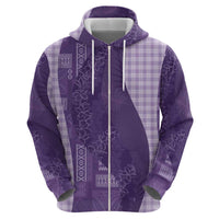 Polynesian Tribal Pattern Patchwork Picturesque Zip Hoodie Deep Violet