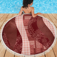 Polynesian Tribal Pattern Patchwork Picturesque Beach Blanket Crimson