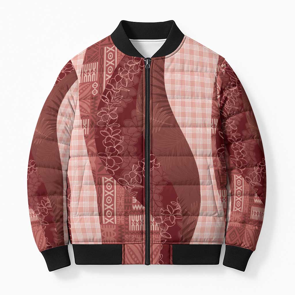 Polynesian Tribal Pattern Patchwork Picturesque Bomber Puffer Jacket Crimson