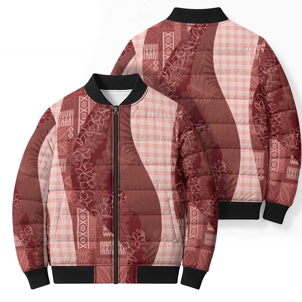 Polynesian Tribal Pattern Patchwork Picturesque Bomber Puffer Jacket Crimson