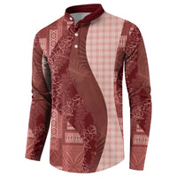 Polynesian Tribal Pattern Patchwork Picturesque Button Sweatshirt Crimson