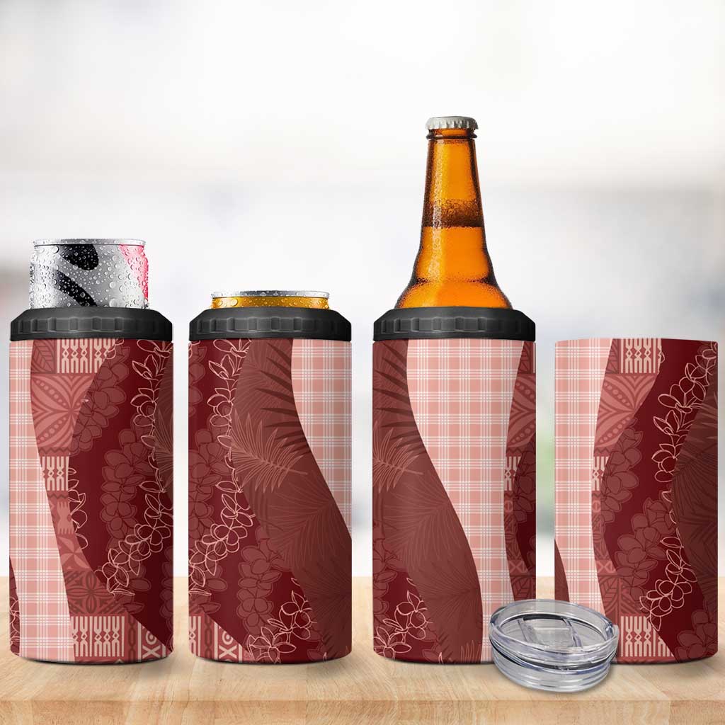 Polynesian Tribal Pattern Patchwork Picturesque 4 in 1 Can Cooler Tumbler Crimson