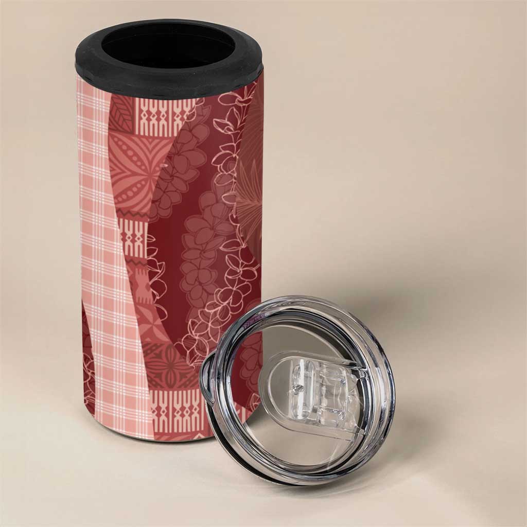 Polynesian Tribal Pattern Patchwork Picturesque 4 in 1 Can Cooler Tumbler Crimson