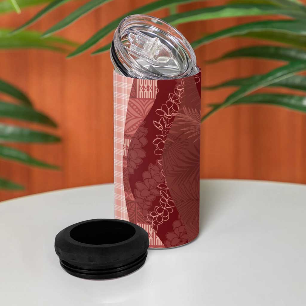 Polynesian Tribal Pattern Patchwork Picturesque 4 in 1 Can Cooler Tumbler Crimson