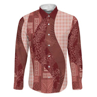 Polynesian Tribal Pattern Patchwork Picturesque Family Matching Mermaid Dress and Hawaiian Shirt Crimson LT7 Dad's Shirt - Long Sleeve Crimson - Polynesian Pride