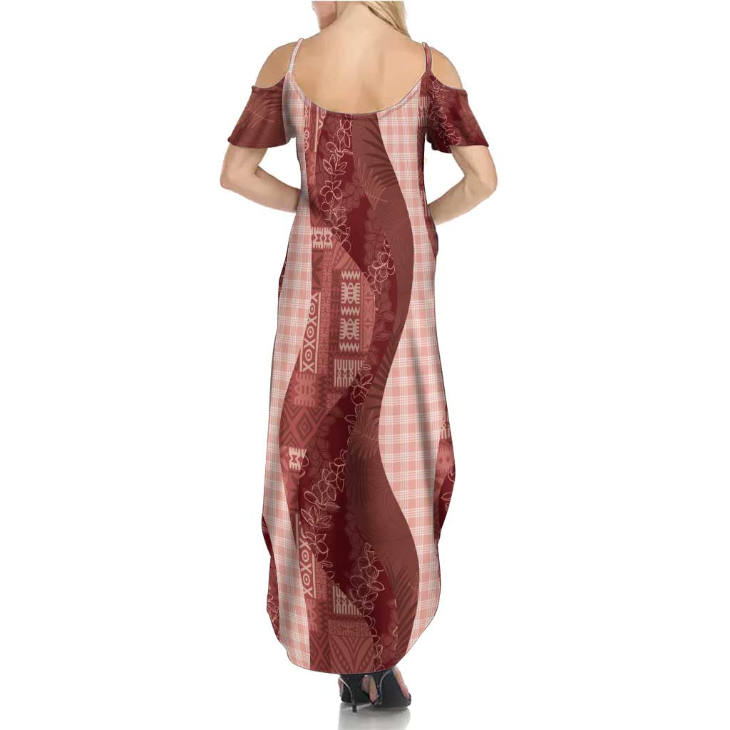 Polynesian Tribal Pattern Patchwork Picturesque Family Matching Summer Maxi Dress and Hawaiian Shirt Crimson