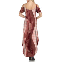 Polynesian Tribal Pattern Patchwork Picturesque Family Matching Summer Maxi Dress and Hawaiian Shirt Crimson