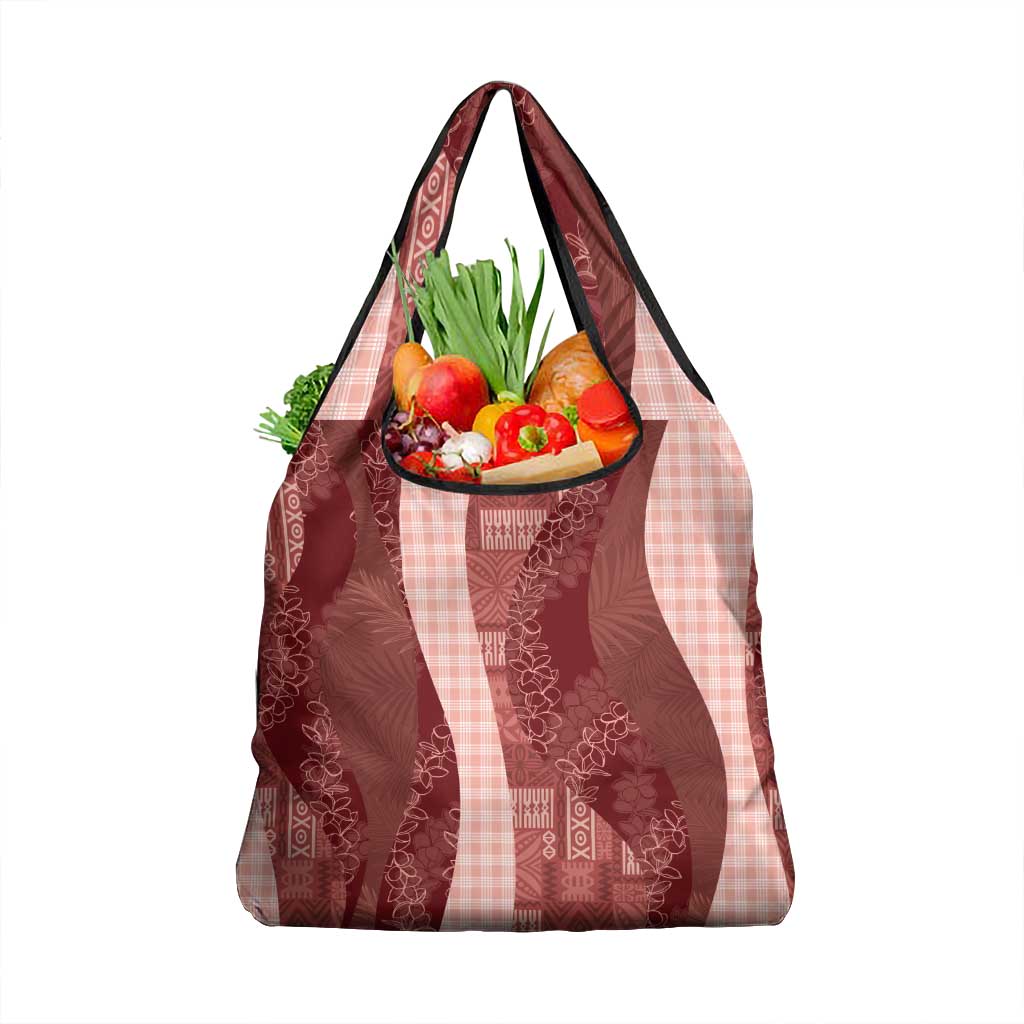 Polynesian Tribal Pattern Patchwork Picturesque Grocery Bag Crimson