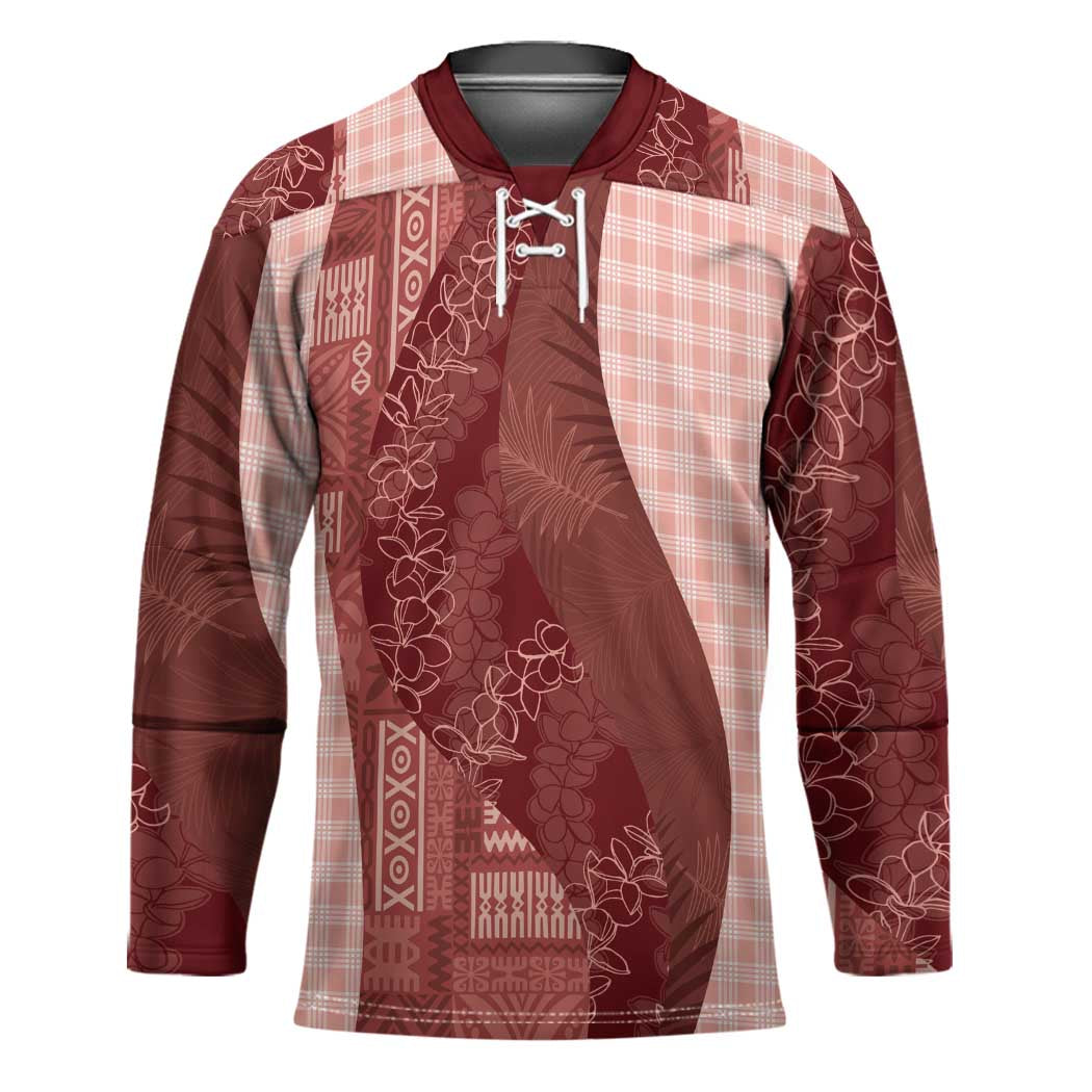 Polynesian Tribal Pattern Patchwork Picturesque Hockey Jersey Crimson