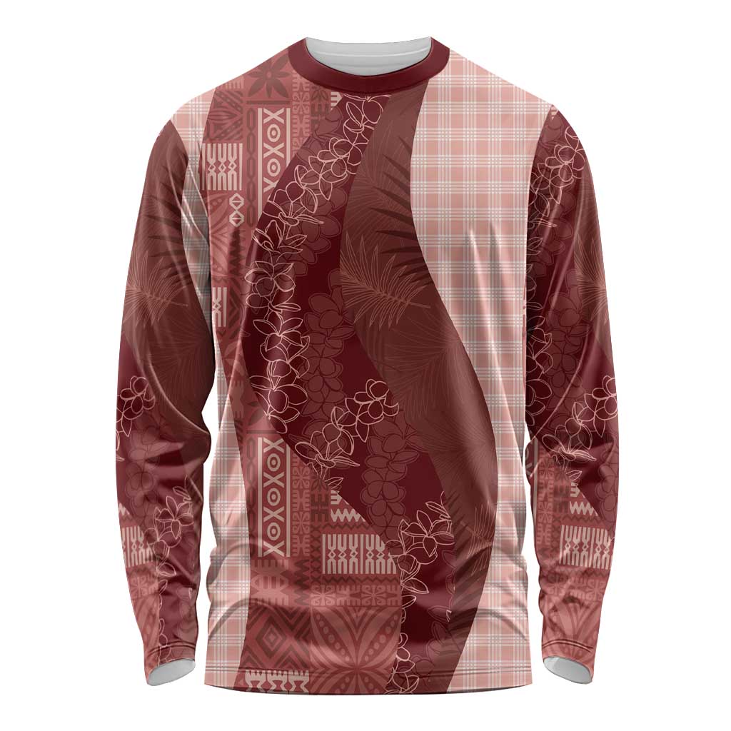 Polynesian Tribal Pattern Patchwork Picturesque Long Sleeve Shirt Crimson