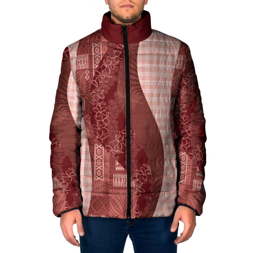 Polynesian Tribal Pattern Patchwork Picturesque Padded Jacket Crimson