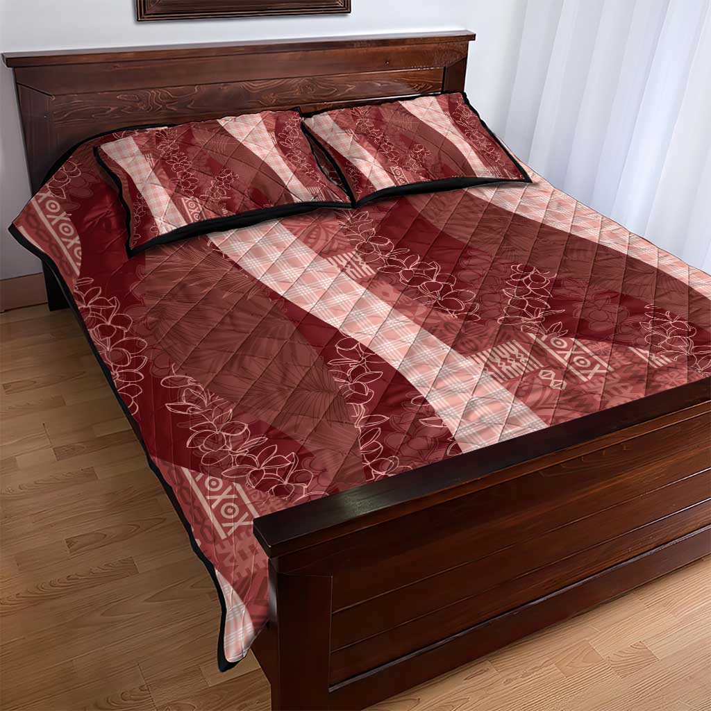 Polynesian Tribal Pattern Patchwork Picturesque Quilt Bed Set Crimson
