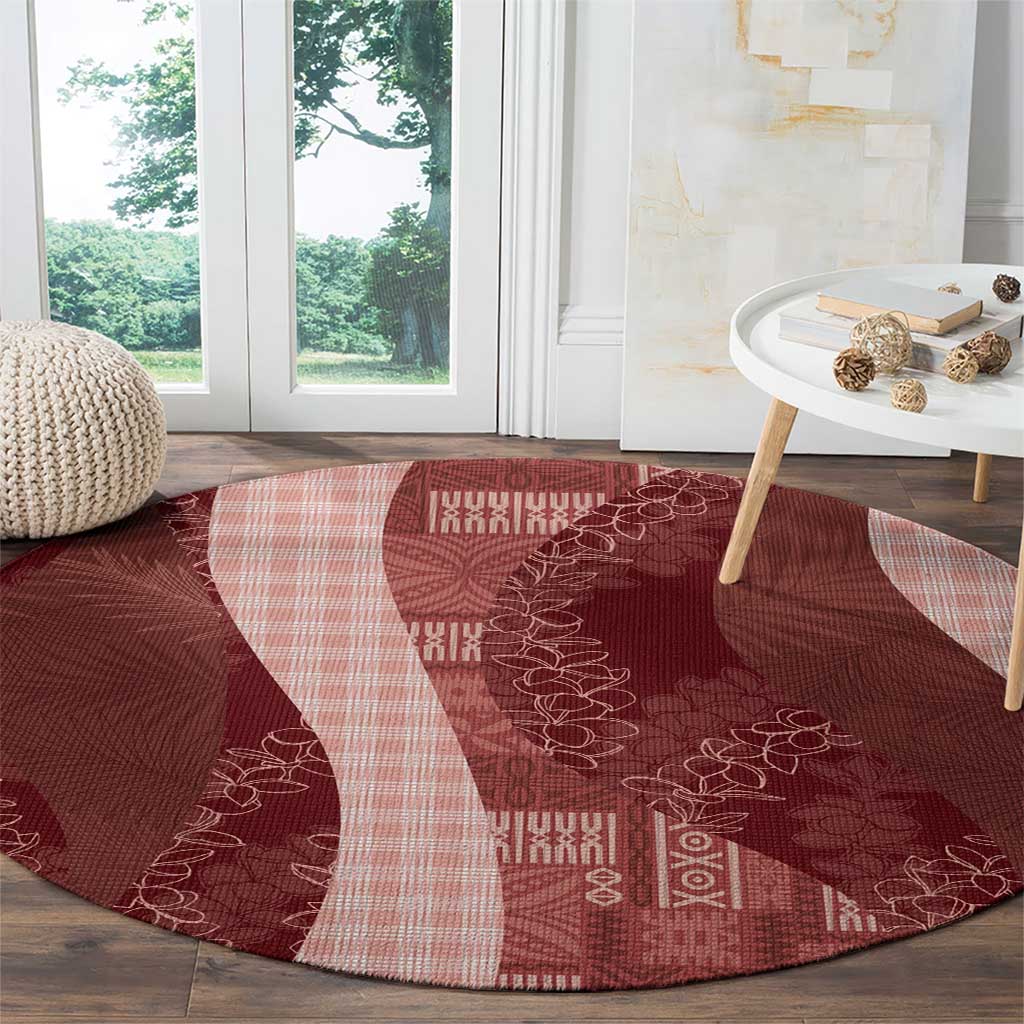 Polynesian Tribal Pattern Patchwork Picturesque Round Carpet Crimson