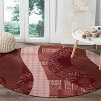 Polynesian Tribal Pattern Patchwork Picturesque Round Carpet Crimson