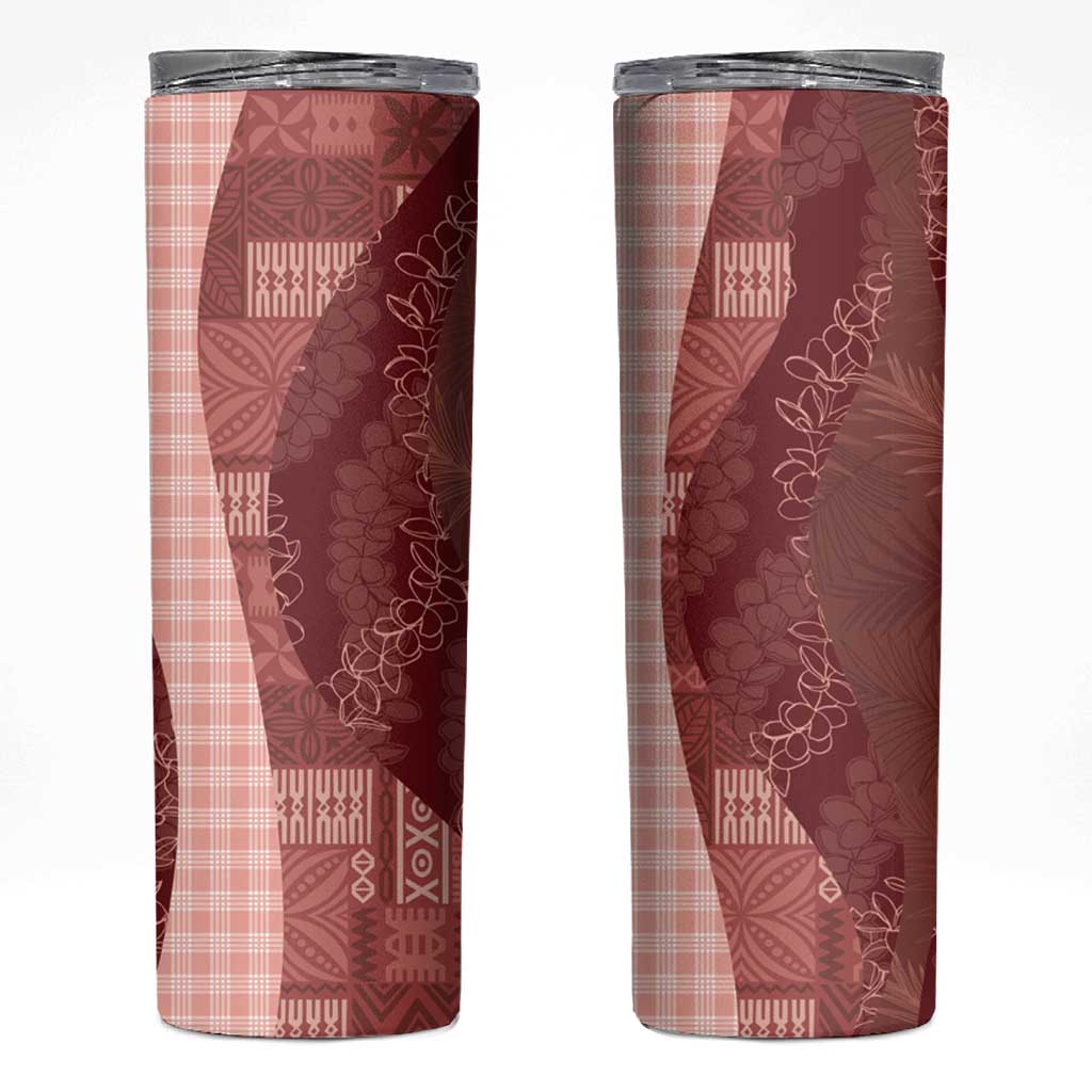 Polynesian Tribal Pattern Patchwork Picturesque Skinny Tumbler Crimson