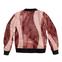 Polynesian Tribal Pattern Patchwork Picturesque Sleeve Zip Bomber Jacket Crimson