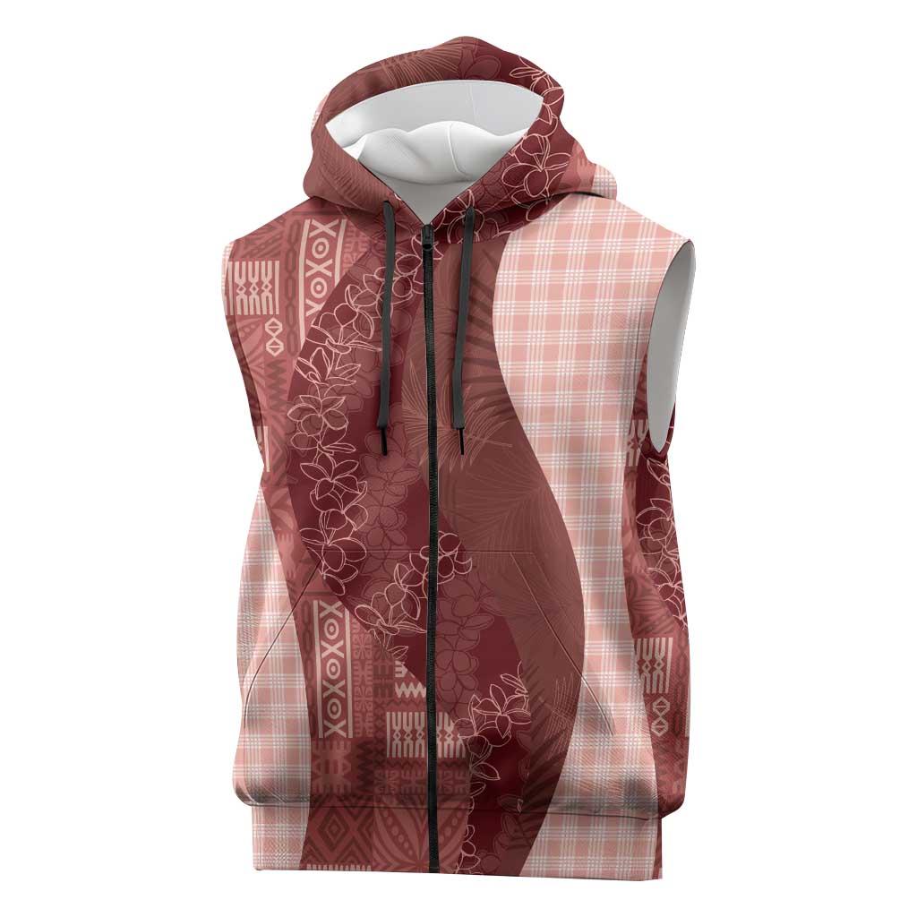 Polynesian Tribal Pattern Patchwork Picturesque Sleeveless Zip Hoodie Crimson LT7 Crimson - Polynesian Pride