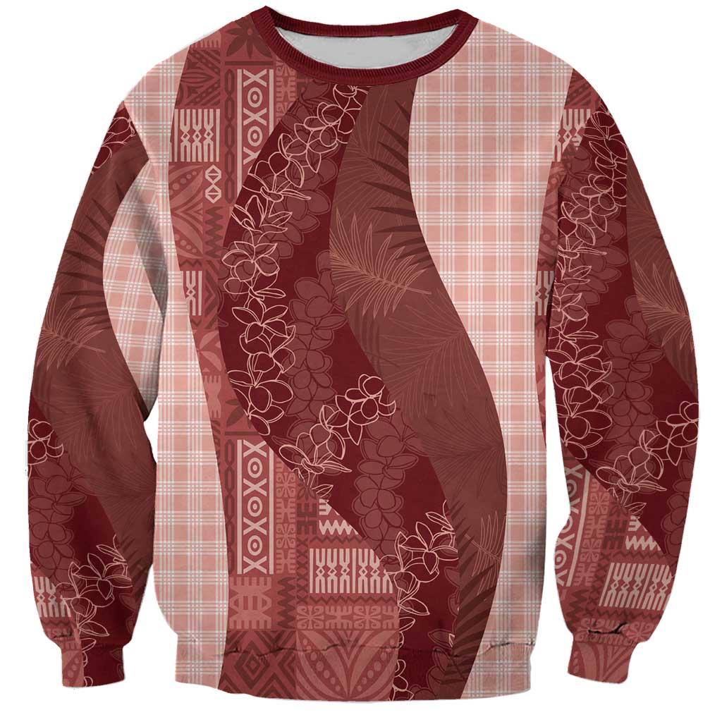 Polynesian Tribal Pattern Patchwork Picturesque Sweatshirt Crimson