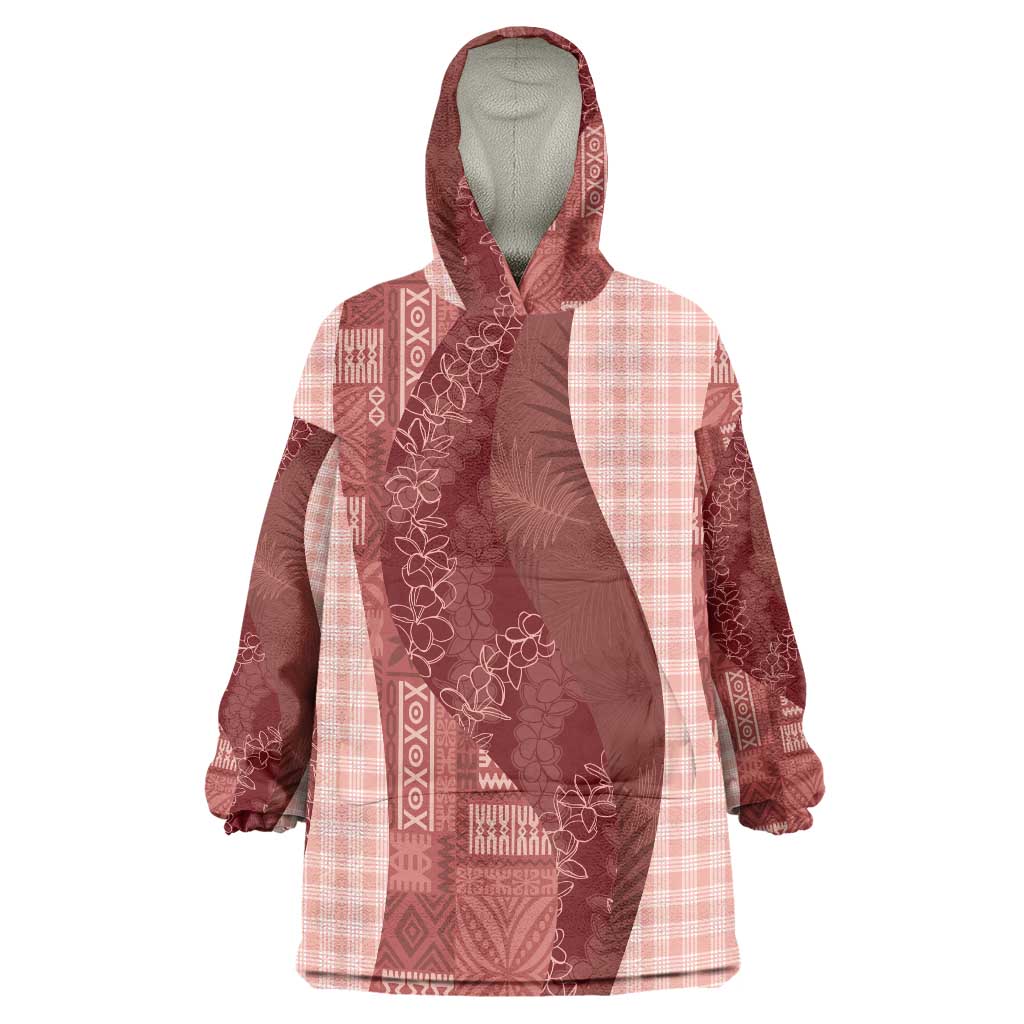 Polynesian Tribal Pattern Patchwork Picturesque Wearable Blanket Hoodie Crimson