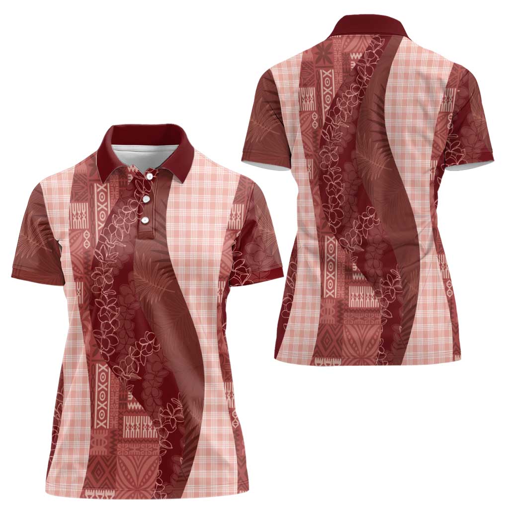 Polynesian Tribal Pattern Patchwork Picturesque Women Polo Shirt Crimson