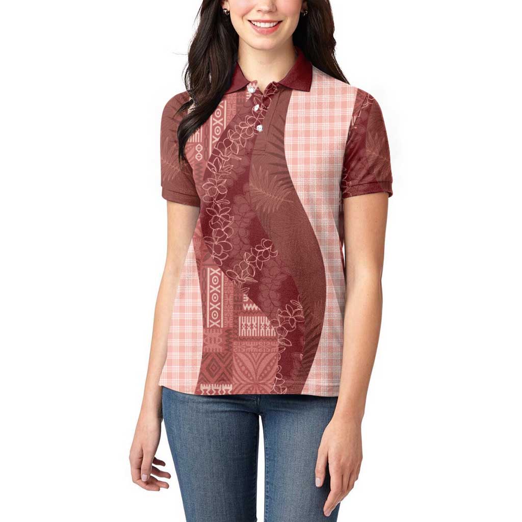 Polynesian Tribal Pattern Patchwork Picturesque Women Polo Shirt Crimson