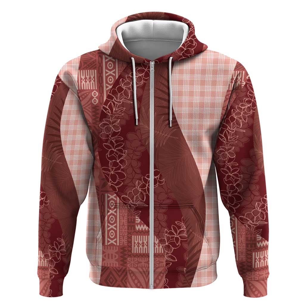 Polynesian Tribal Pattern Patchwork Picturesque Zip Hoodie Crimson