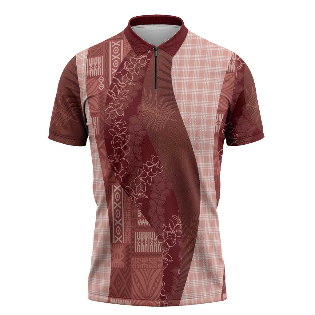 Polynesian Tribal Pattern Patchwork Picturesque Zipper Polo Shirt Crimson LT7 Crimson - Polynesian Pride
