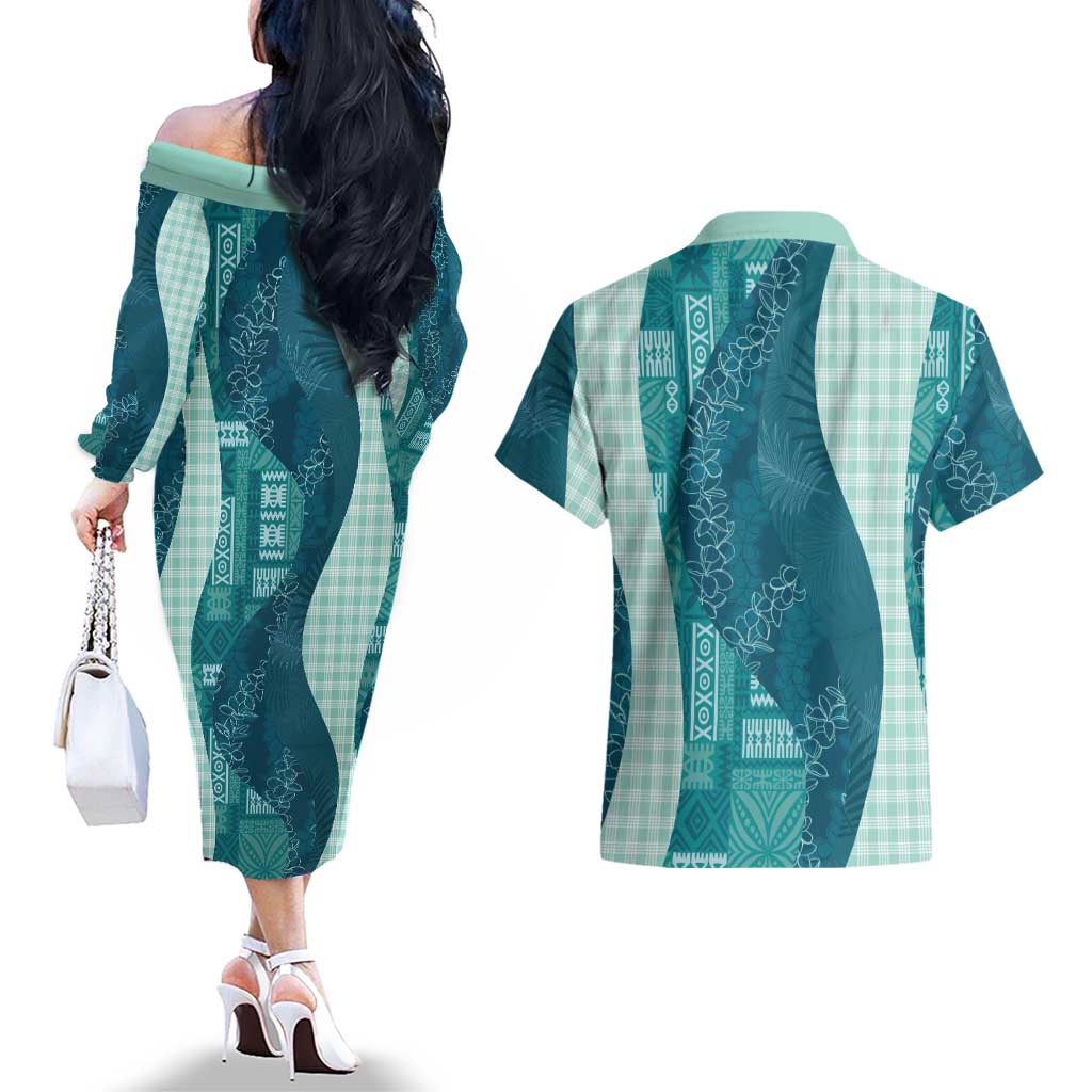 Polynesian Tribal Pattern Patchwork Picturesque Couples Matching Off The Shoulder Long Sleeve Dress and Hawaiian Shirt Oceanic LT7 - Polynesian Pride